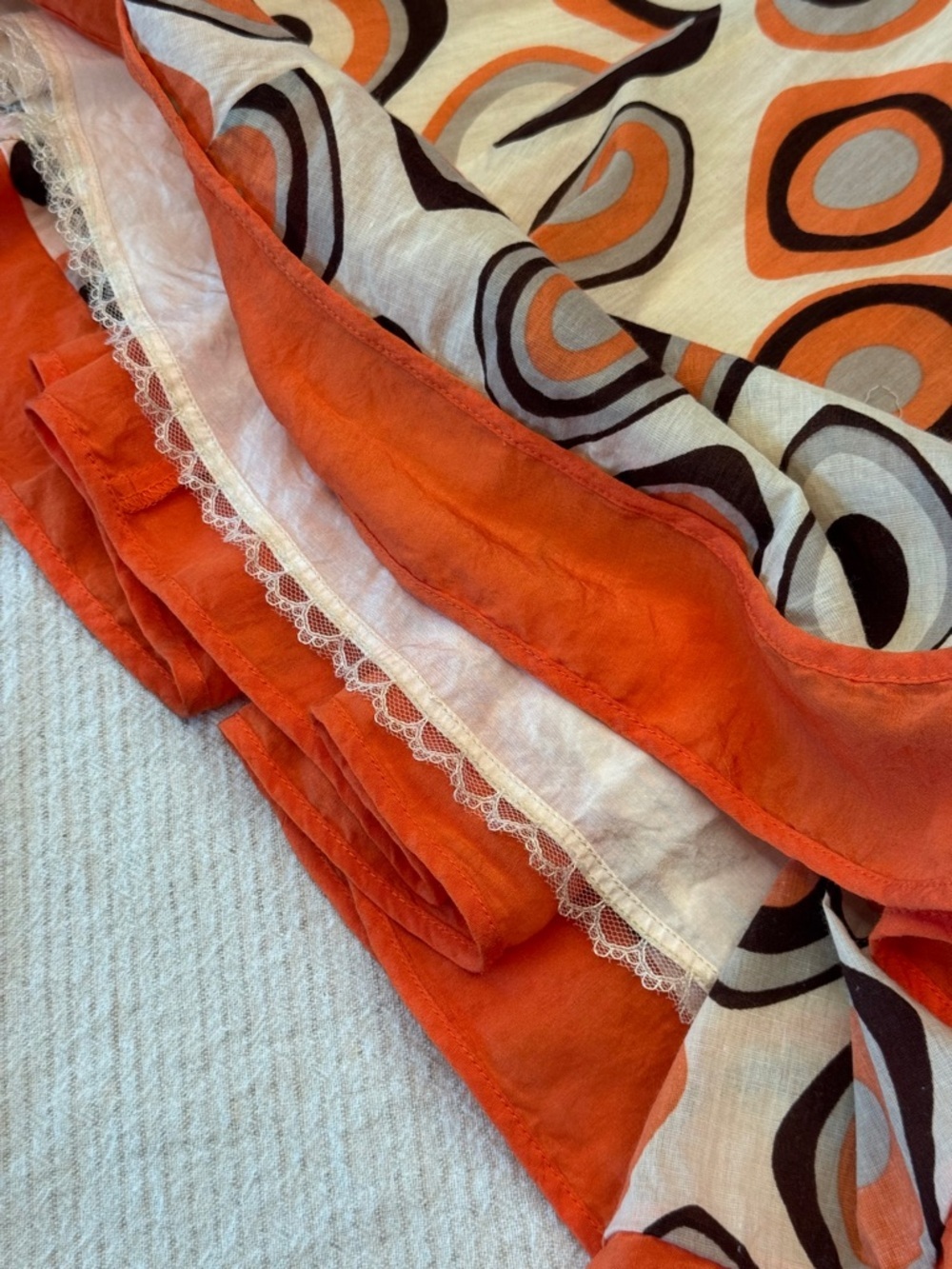 Vintage cotton and silk Retro Geo Print Orange sleeveless Dress - Picture 13 of 17